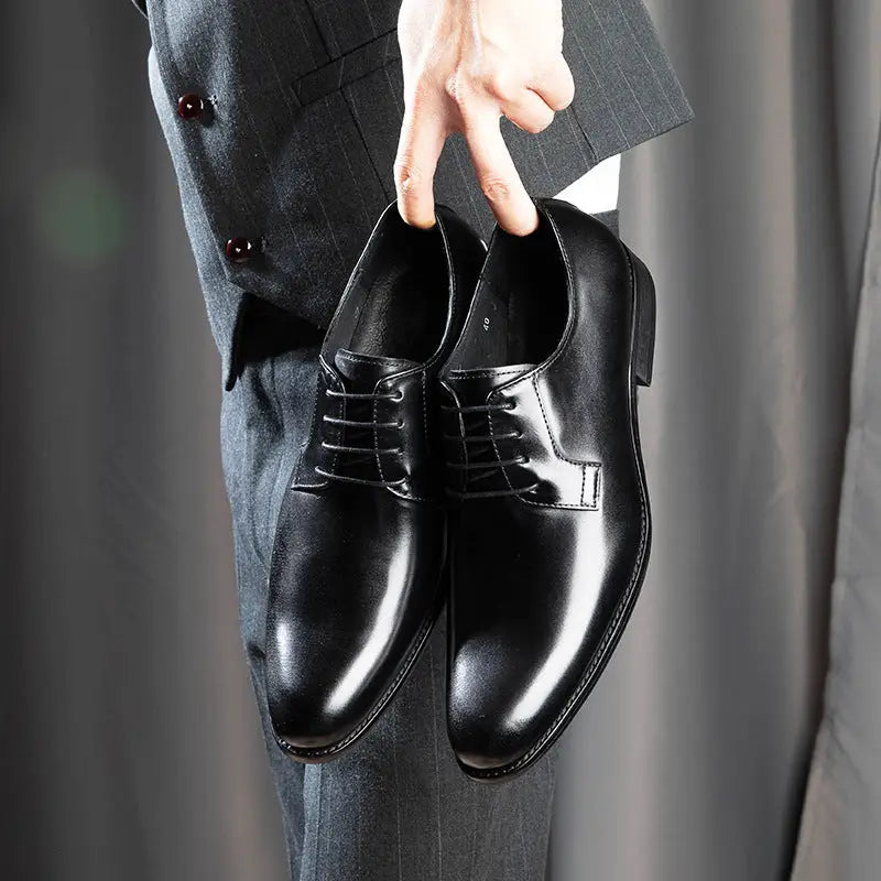 Men’s Leather Shoes Breathable Lace Up Hand-rub Color