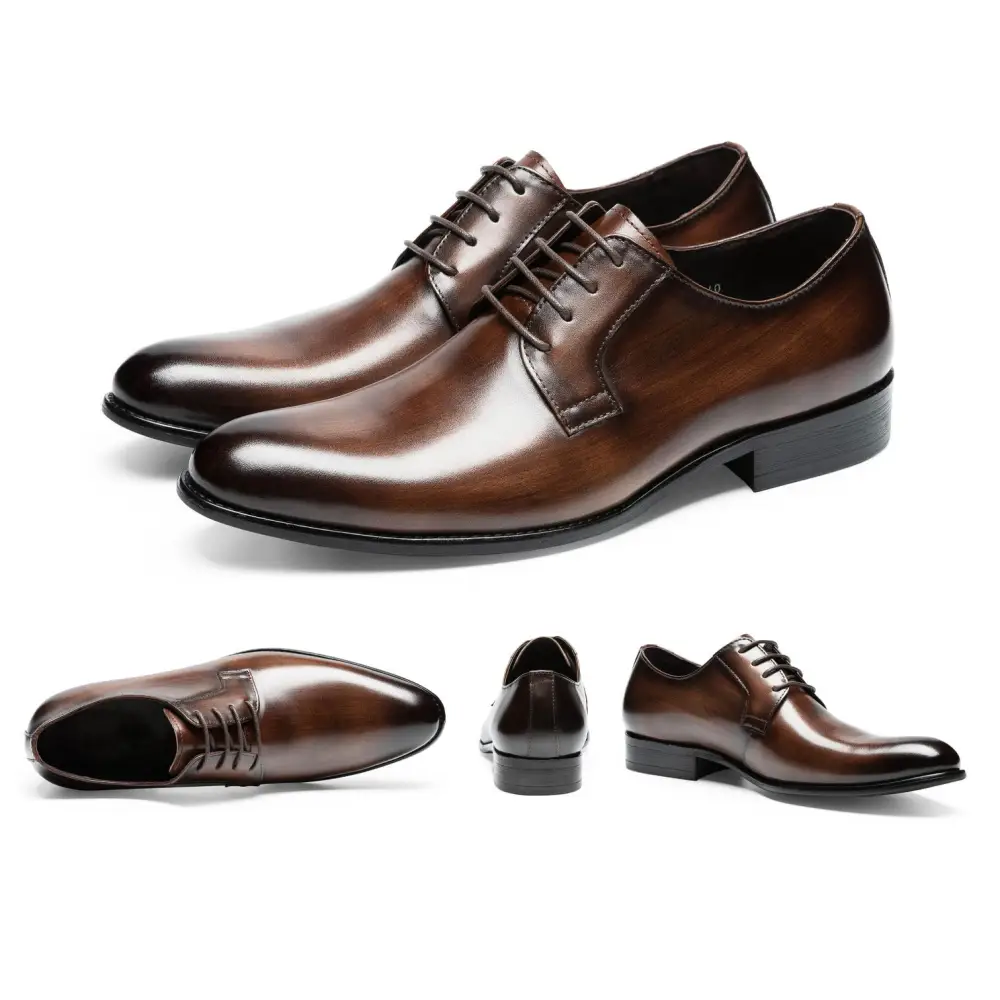 Men’s Leather Shoes Breathable Lace Up Hand-rub Color