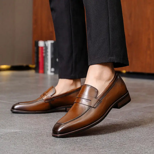Men's Leather Shoes Business First Layer Cowhide Lazy Beyond Trends Hub