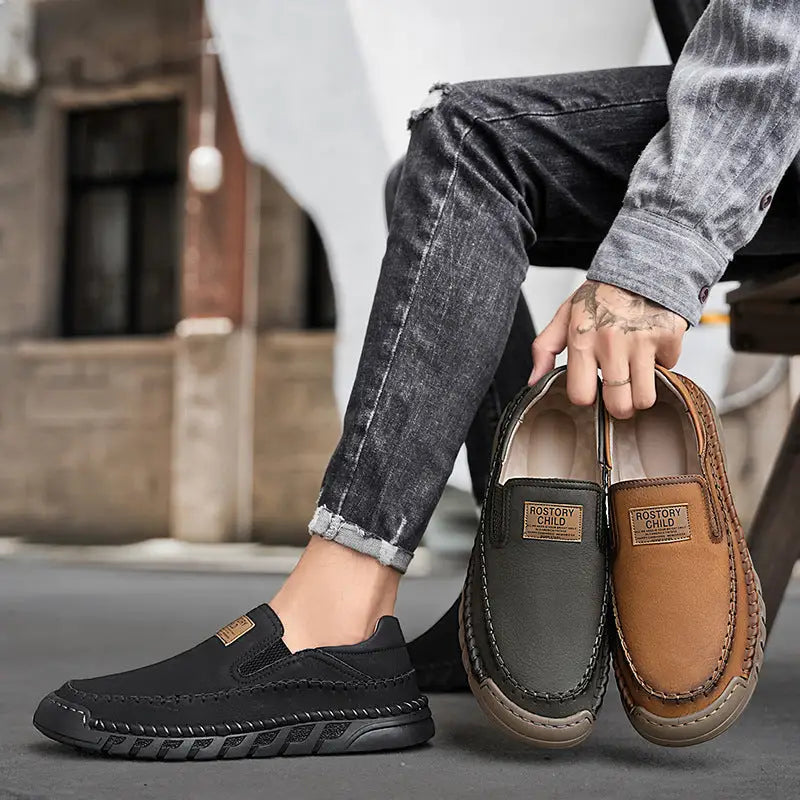 Men’s Leather Shoes Hand-stitched Casual