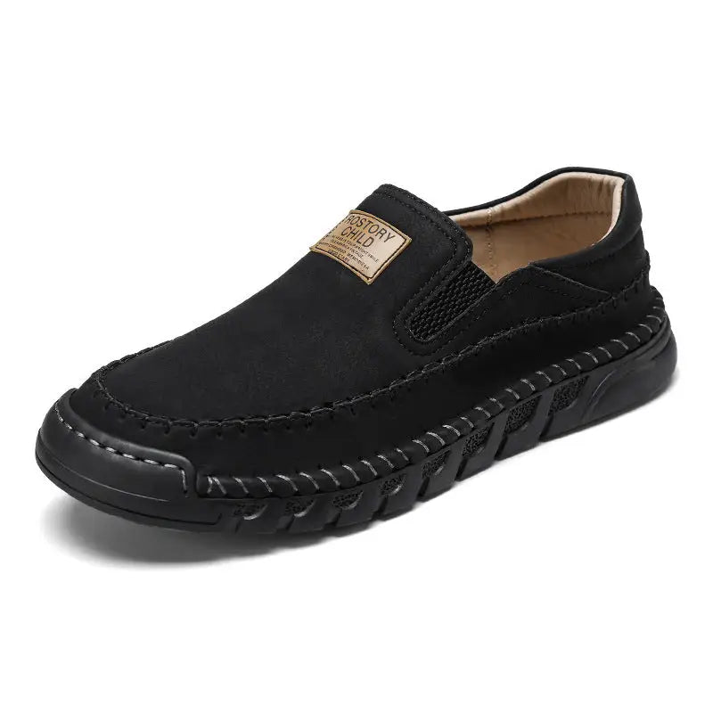 Men’s Leather Shoes Hand-stitched Casual - Black / 38