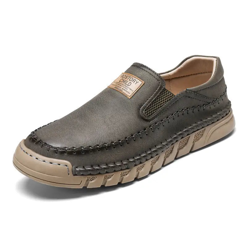 Men’s Leather Shoes Hand-stitched Casual - Khaki / 38