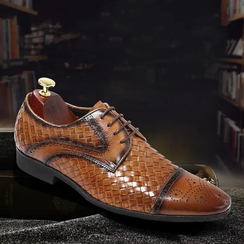 Men's New British Woven Pointed Business Leather Shoes Beyond Trends Hub