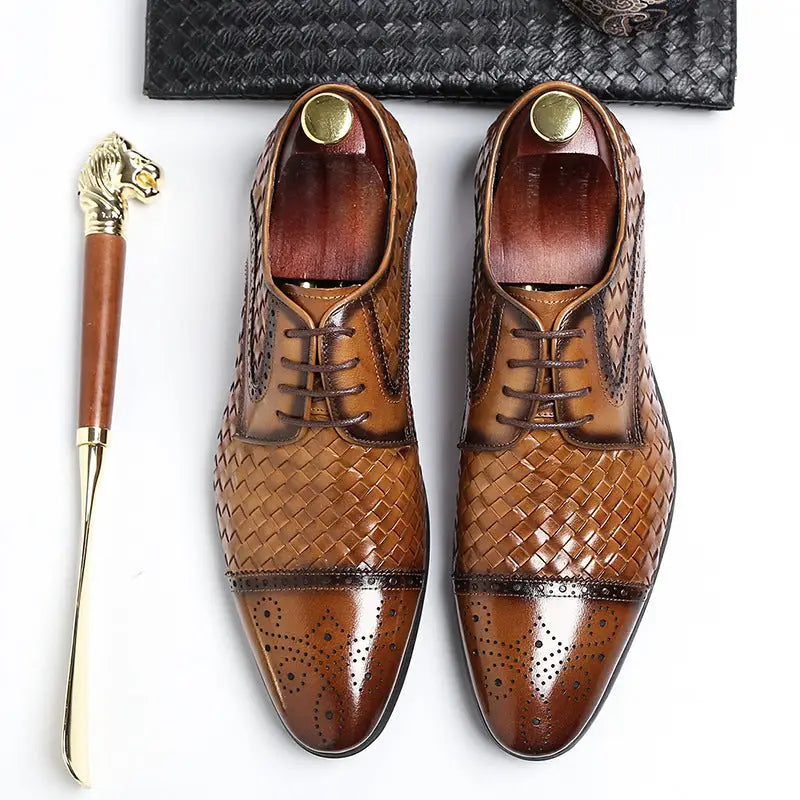 Men's New British Woven Pointed Business Leather Shoes Beyond Trends Hub