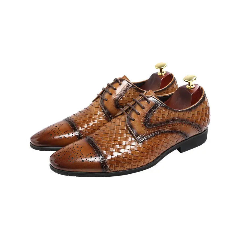 Men's New British Woven Pointed Business Leather Shoes Beyond Trends Hub