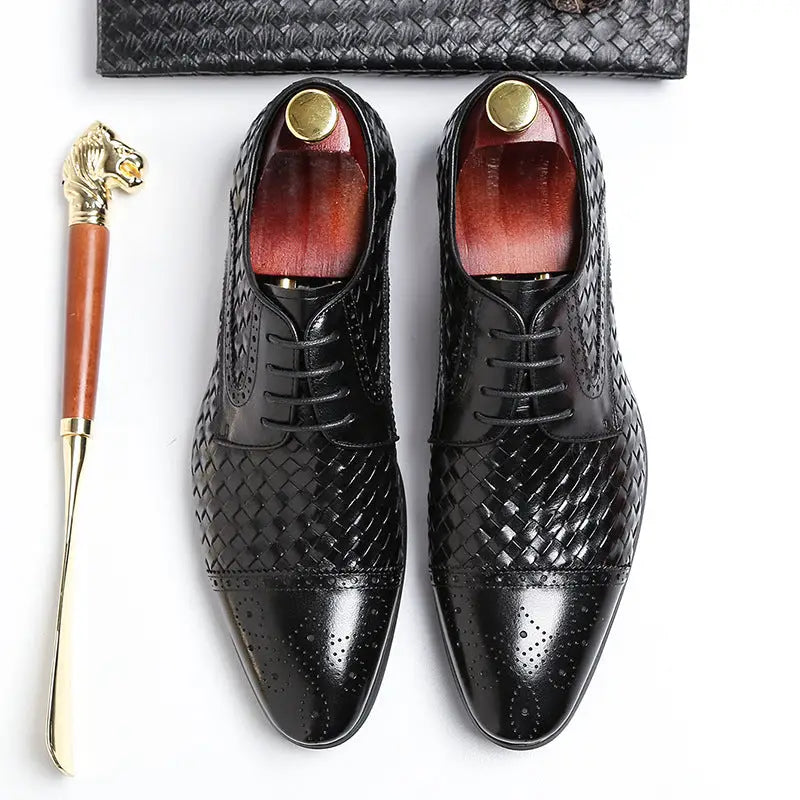 Men's New British Woven Pointed Business Leather Shoes Beyond Trends Hub