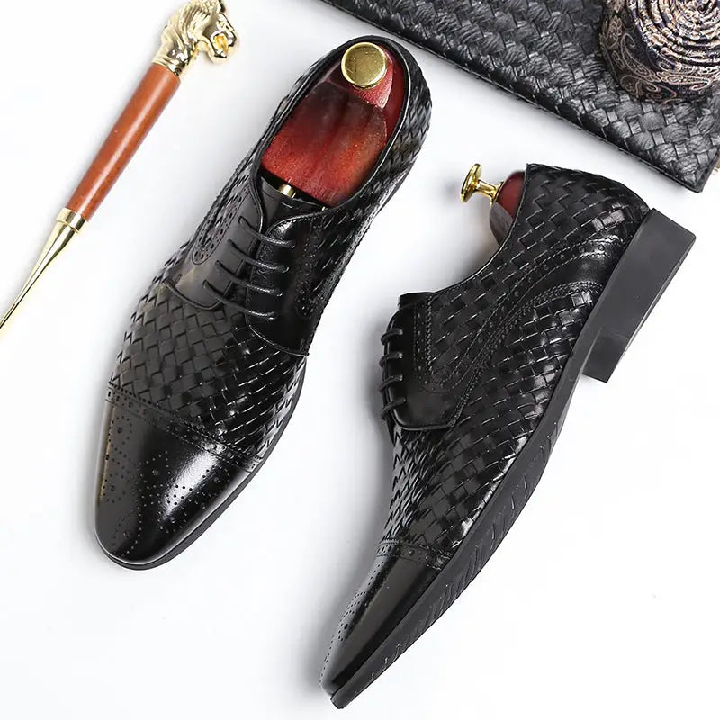 Men's New British Woven Pointed Business Leather Shoes Beyond Trends Hub