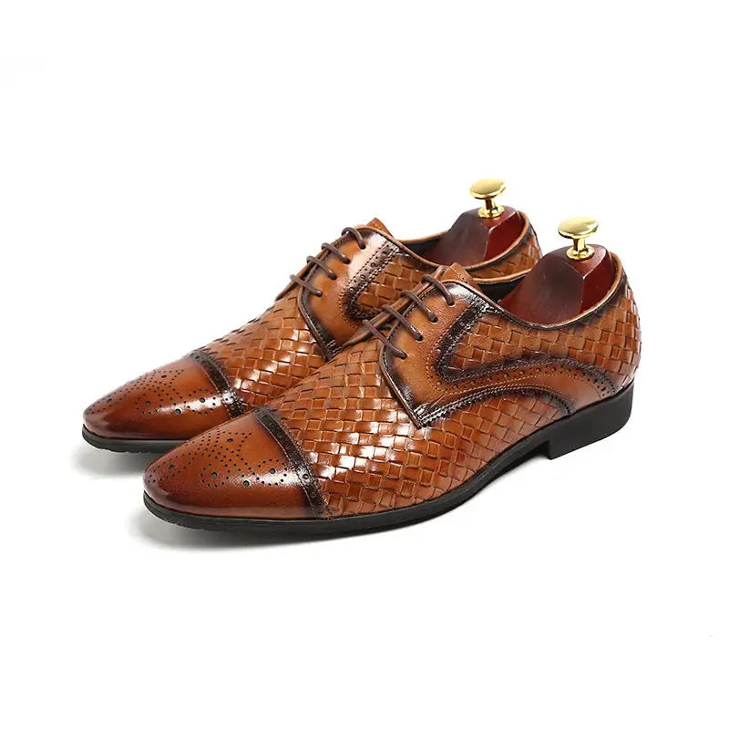 Men's New British Woven Pointed Business Leather Shoes Beyond Trends Hub