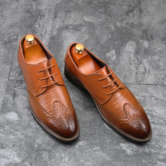 Men’s Plus Size Formal Business Casual Leather Shoes - Yellow 12538A shoes / 37