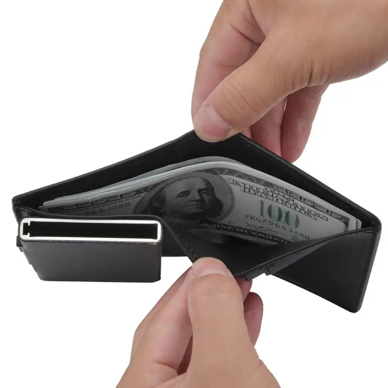 Men's Short Automatic Pop-up Aluminum Alloy Card Package Anti-theft Swiping Anti-magnetic Card Cover Cassette Beyond Trends Hub