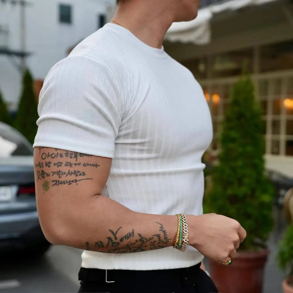 Men’s Summer Sports Fitness Casual Round Neck Stretch Crew Neck Short Sleeve