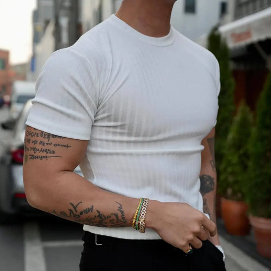 Men’s Summer Sports Fitness Casual Round Neck Stretch Crew Neck Short Sleeve
