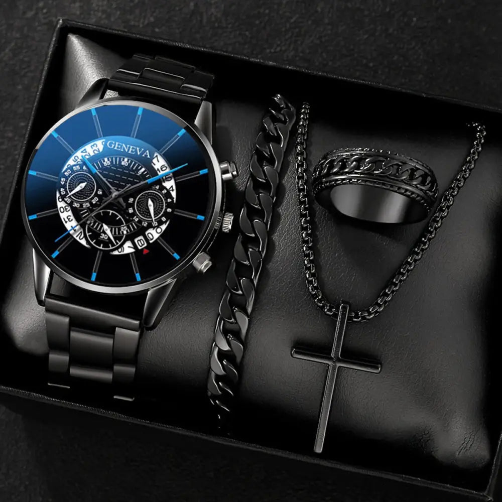 Men’s Temperament Business Watch All-match Cross Steel Belt - Blue Suit
