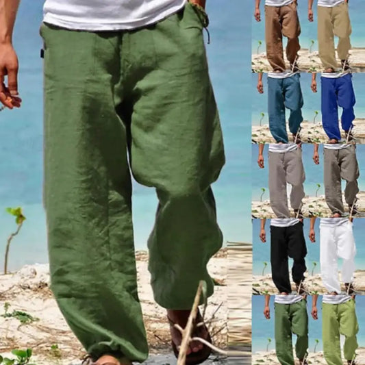 Men’s Trousers Summer Drawstring Elastic Waist Beach Pants