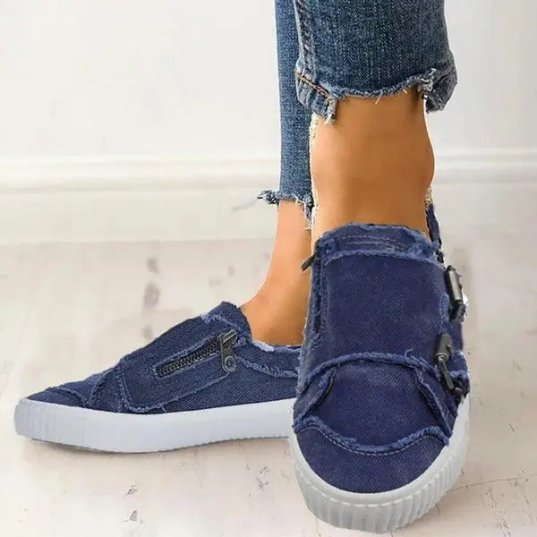 Metal buckle canvas shoes - Blue / 43