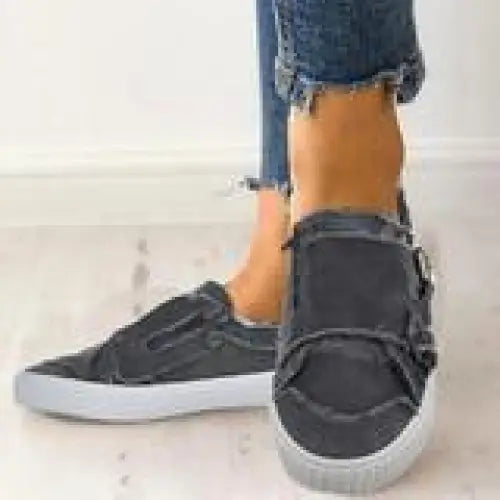 Metal buckle canvas shoes - Grey / 35