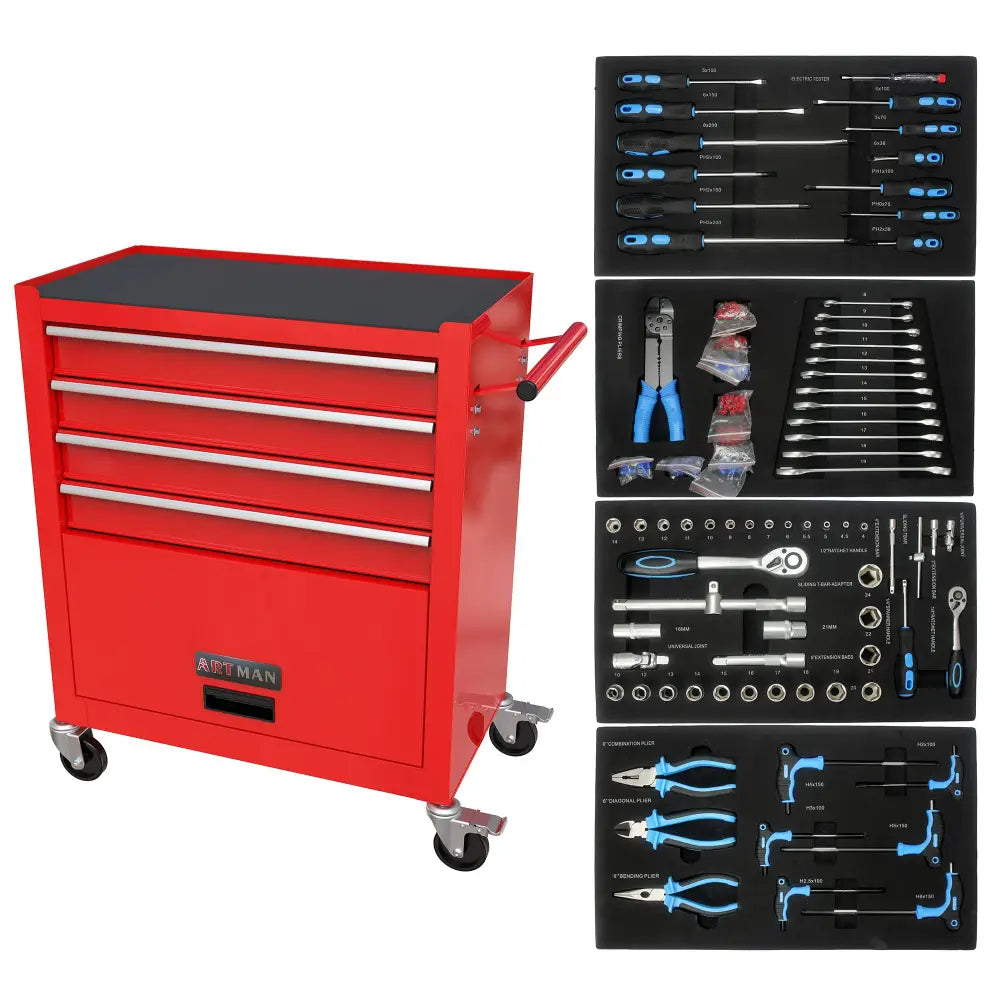 Metal Tool Cabinet With Tool Set - Red - 5