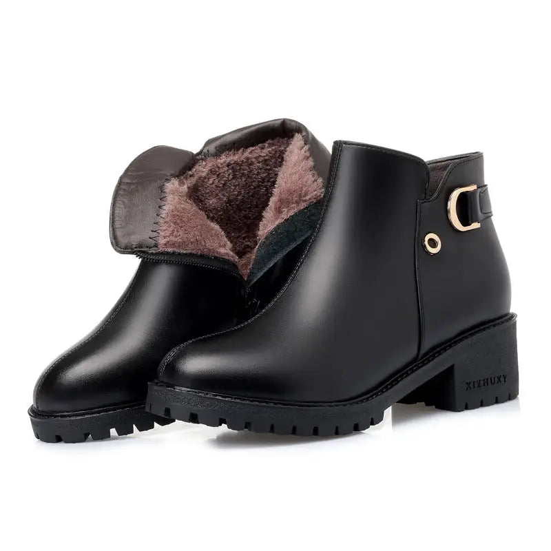 Mid-heel ladies cotton shoes - Black fleece / 36