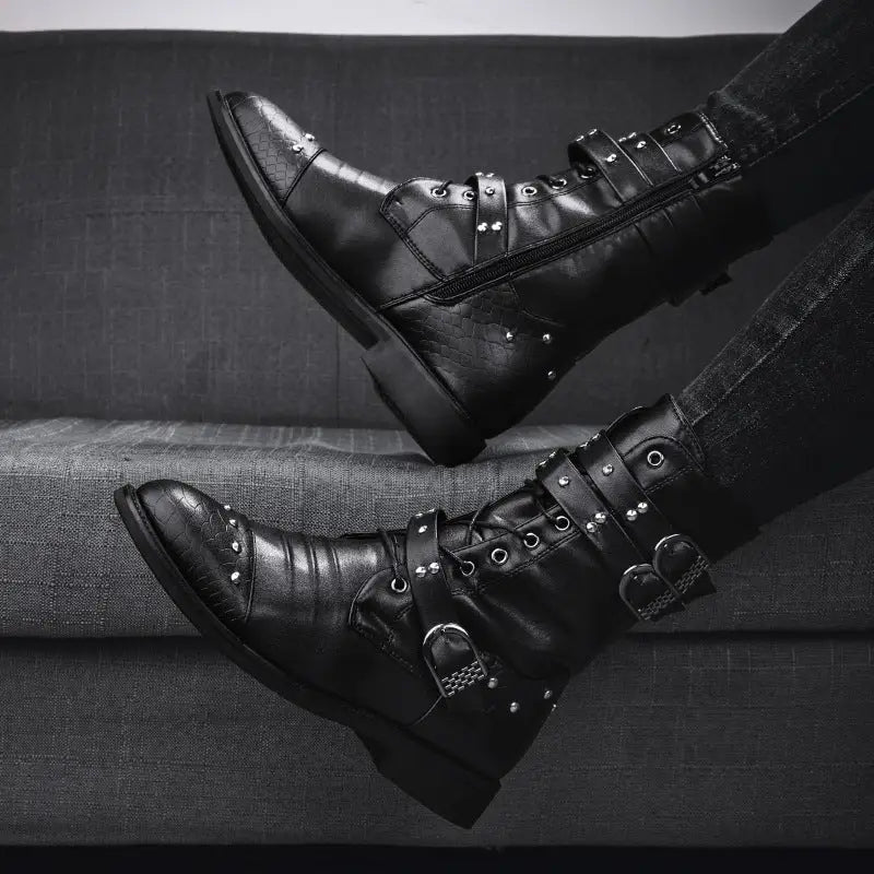 Middle Tube Leather Boots Ceremonial Motorcycle Men's Martin Performance Beyond Trends Hub