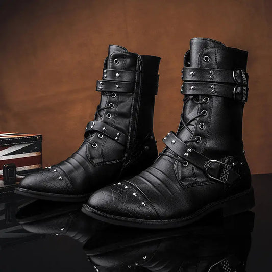 Middle Tube Leather Boots Ceremonial Motorcycle Men's Martin Performance Beyond Trends Hub