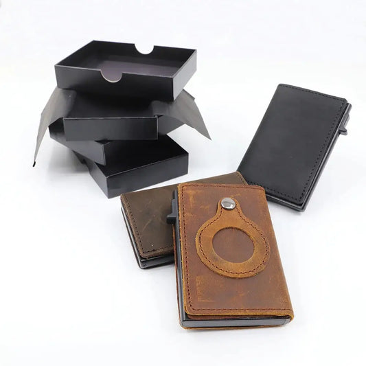 Minimalist Wallets For Men Premium Genuine Leather Credit Card Holder For AirTag With Slim Wallet RFID Technology - 4