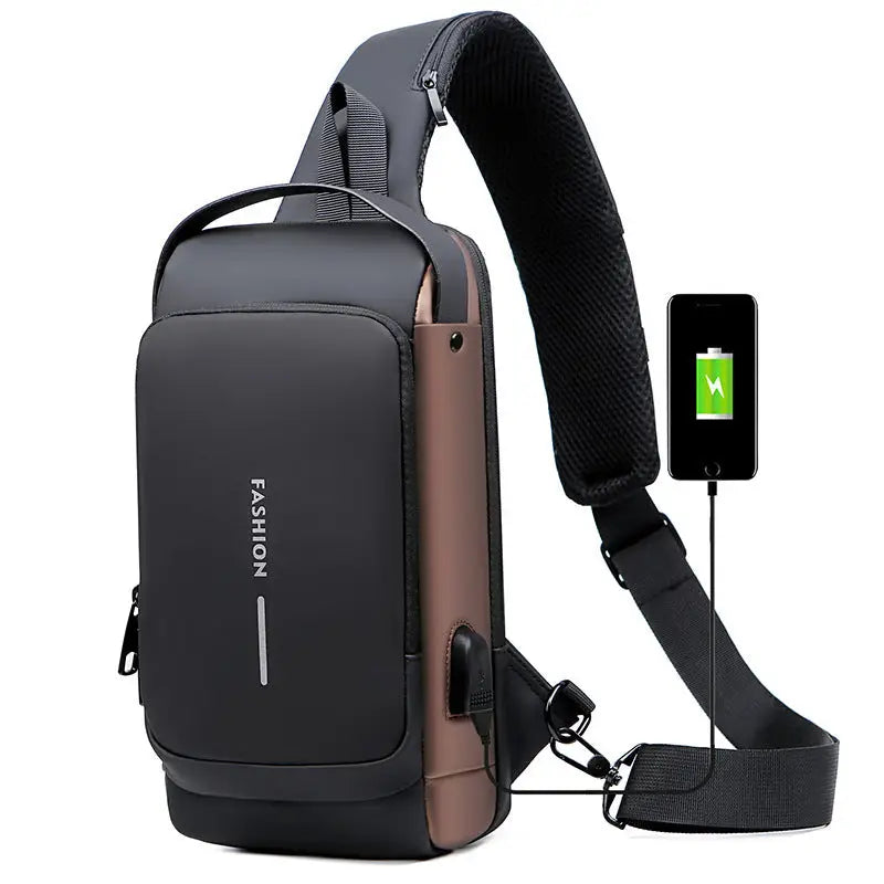 Motorcycle Chest Bag Password Anti-theft Men’s Fashion - Black with brown