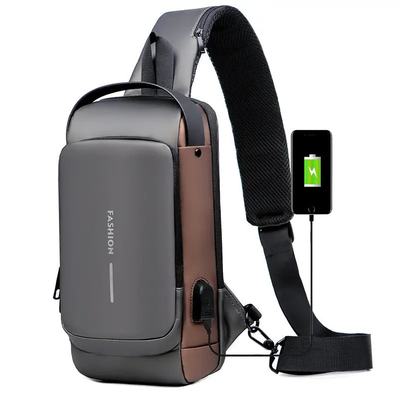 Motorcycle Chest Bag Password Anti-theft Men’s Fashion - Grey with brown