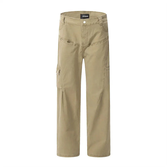 Multi-pocket Denim Straight-leg Trousers Men