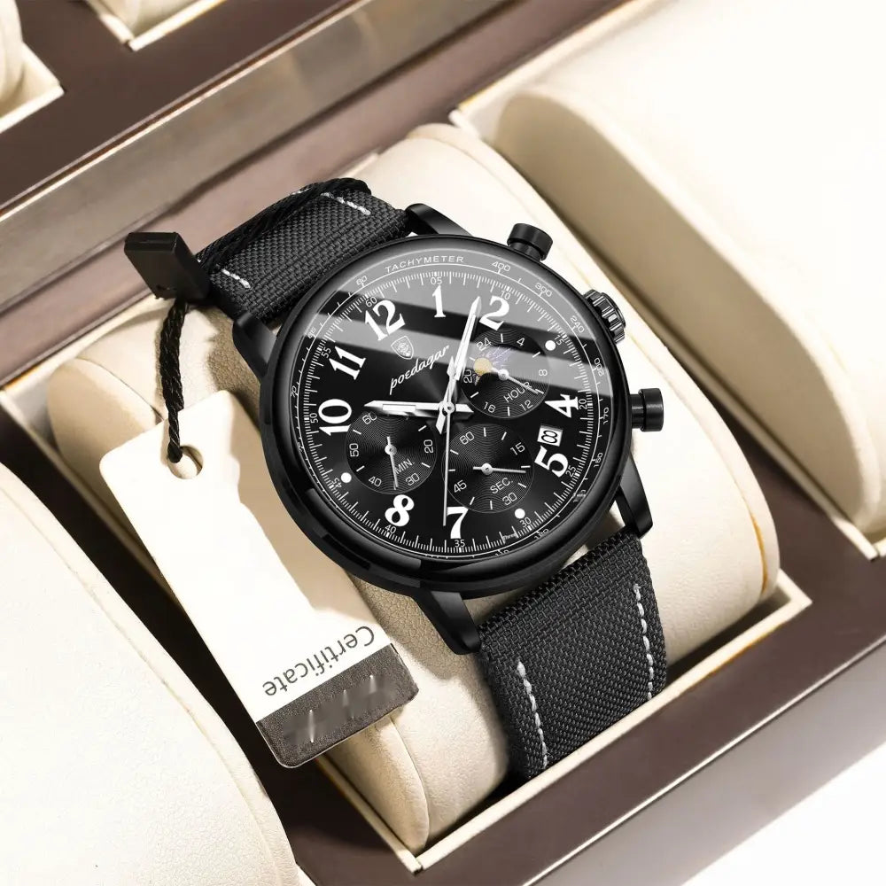 Multifunctional Luminous Quartz Men’s Watch - Black Shell Black Surface
