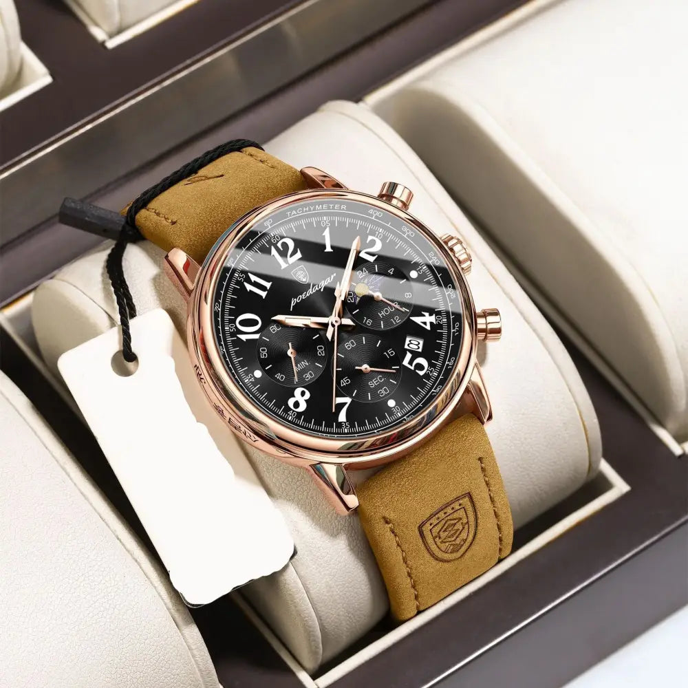 Multifunctional Luminous Quartz Men’s Watch - Rose Gold Black Surface