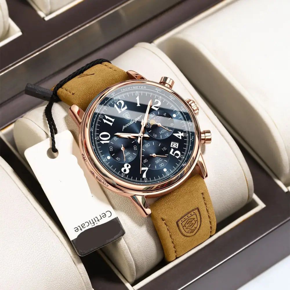 Multifunctional Luminous Quartz Men’s Watch - Rose Gold Blue Surface