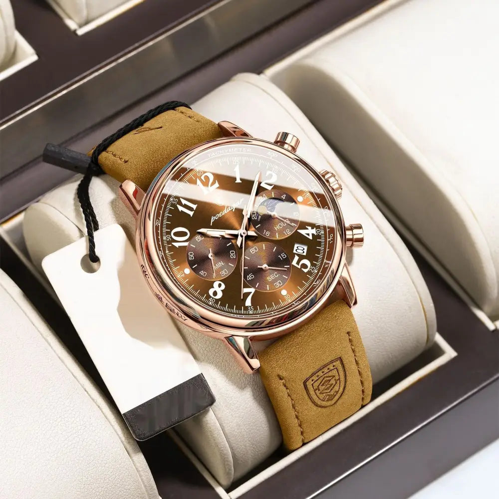 Multifunctional Luminous Quartz Men’s Watch - Rose Golden Brown Noodles