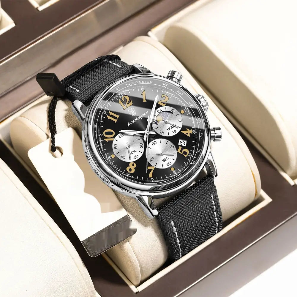 Multifunctional Luminous Quartz Men’s Watch - Silver Case Gun Surface
