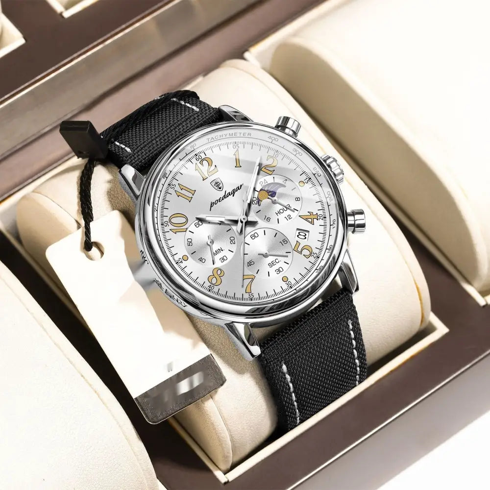 Multifunctional Luminous Quartz Men’s Watch - Silver Case White Noodles