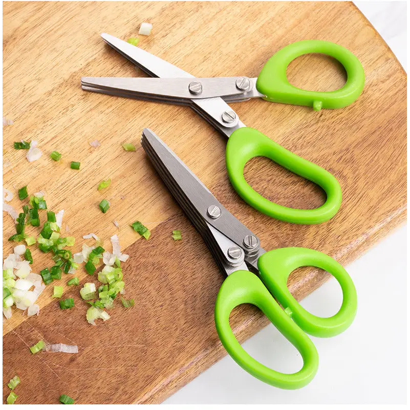Multifunctional Multi-layer Green Onion Scissors Stainless Steel Onion Cutting Knife Herb Seaweed Spice Scissors Kitchen Scissor Kitchen Gadgets Beyond Trends Hub