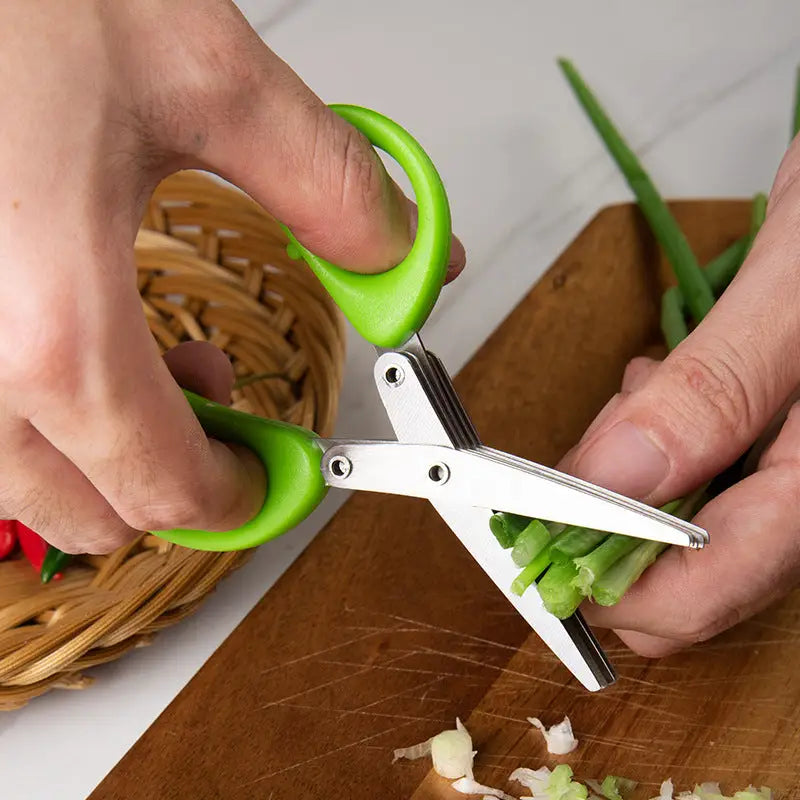 Multifunctional Multi-layer Green Onion Scissors Stainless Steel Onion Cutting Knife Herb Seaweed Spice Scissors Kitchen Scissor Kitchen Gadgets Beyond Trends Hub