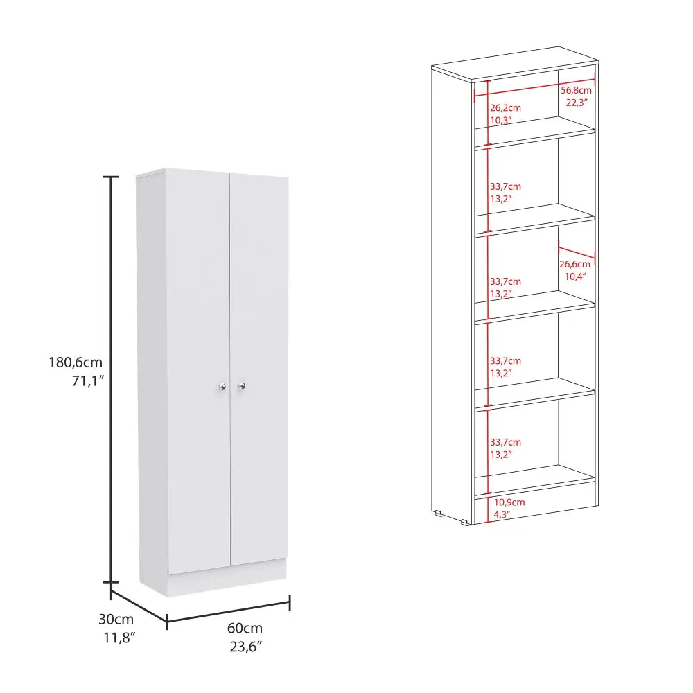 Multistorage Pantry Cabinet Five Shelves Double Door Cabinet -White - White - 5