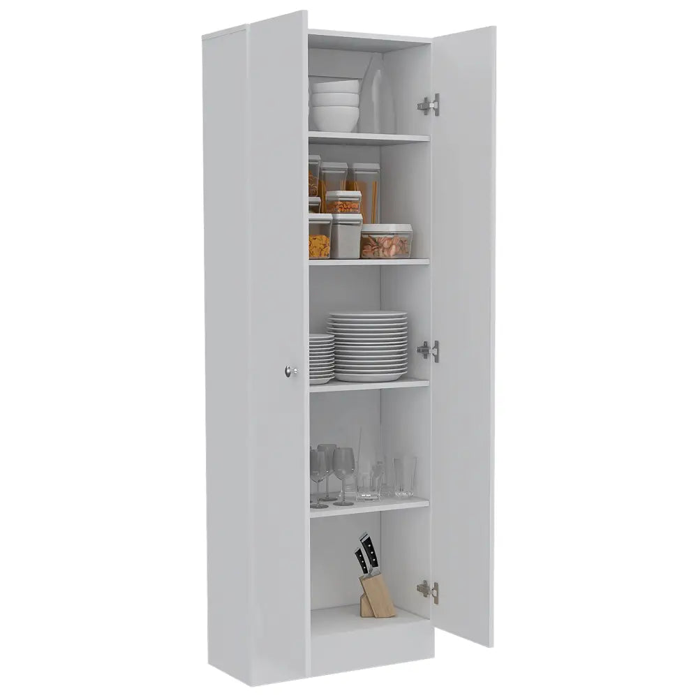 Multistorage Pantry Cabinet Five Shelves Double Door Cabinet -White - White - 5