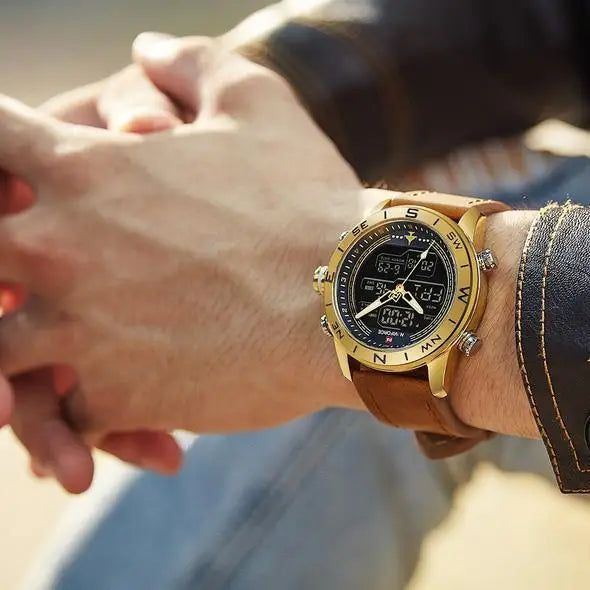 NAVIFORCE 9144 Fashion Gold Men Sport Watches Mens LED Analog Digital Watch Army Military Leather Quartz Watch Relogio Masculino Beyond Trends Hub