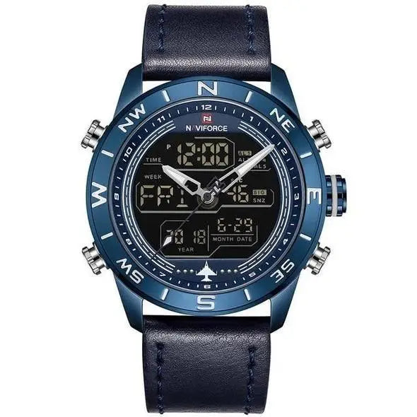 NAVIFORCE 9144 Fashion Gold Men Sport Watches Mens LED Analog Digital Watch Army Military Leather Quartz Watch Relogio Masculino Beyond Trends Hub