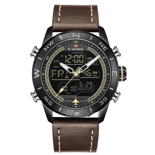 NAVIFORCE 9144 Fashion Gold Men Sport Watches Mens LED Analog Digital Watch Army Military Leather Quartz Watch Relogio Masculino Beyond Trends Hub