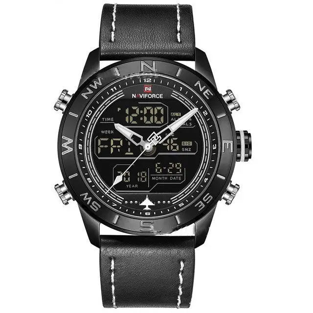 NAVIFORCE 9144 Fashion Gold Men Sport Watches Mens LED Analog Digital Watch Army Military Leather Quartz Watch Relogio Masculino Beyond Trends Hub