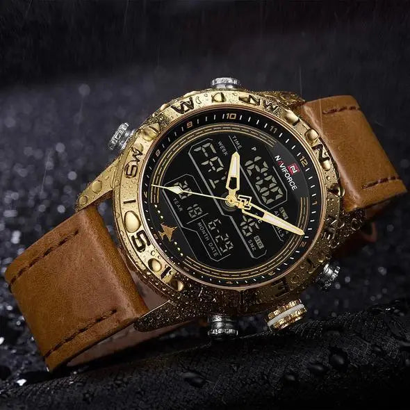 NAVIFORCE 9144 Fashion Gold Men Sport Watches Mens LED Analog Digital Watch Army Military Leather Quartz Watch Relogio Masculino Beyond Trends Hub