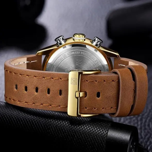 NAVIFORCE 9144 Fashion Gold Men Sport Watches Mens LED Analog Digital Watch Army Military Leather Quartz Watch Relogio Masculino Beyond Trends Hub