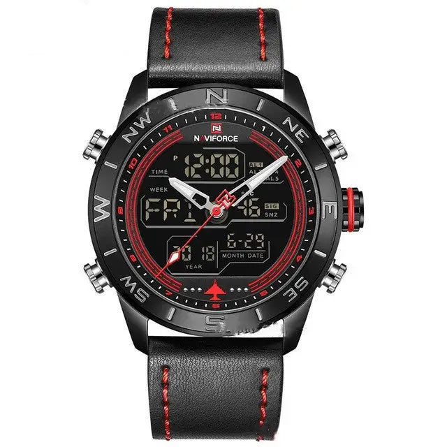 NAVIFORCE 9144 Fashion Gold Men Sport Watches Mens LED Analog Digital Watch Army Military Leather Quartz Watch Relogio Masculino Beyond Trends Hub