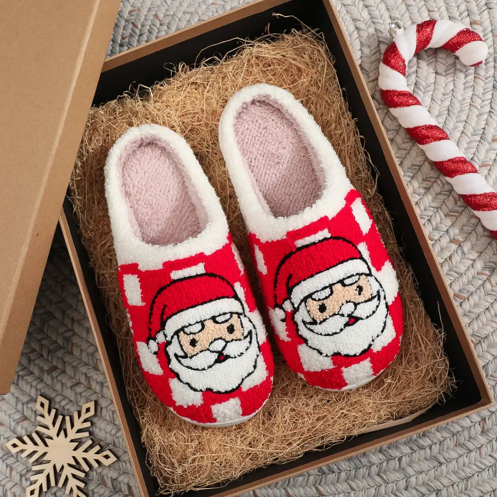 New Christmas Plaid Santa Claus Slippers Winter Indoor Non-slip Floor Bedroom Fuzzy House Shoes For Women Home Slipper Beyond Trends Hub