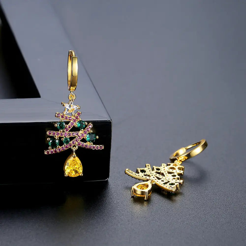 New Christmas Tree Earrings With Colorful Rhinestones Fashion Personality Shining Earrings Gift For Women Jewelry Beyond Trends Hub