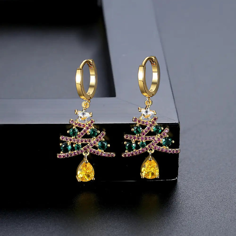 New Christmas Tree Earrings With Colorful Rhinestones Fashion Personality Shining Earrings Gift For Women Jewelry Beyond Trends Hub