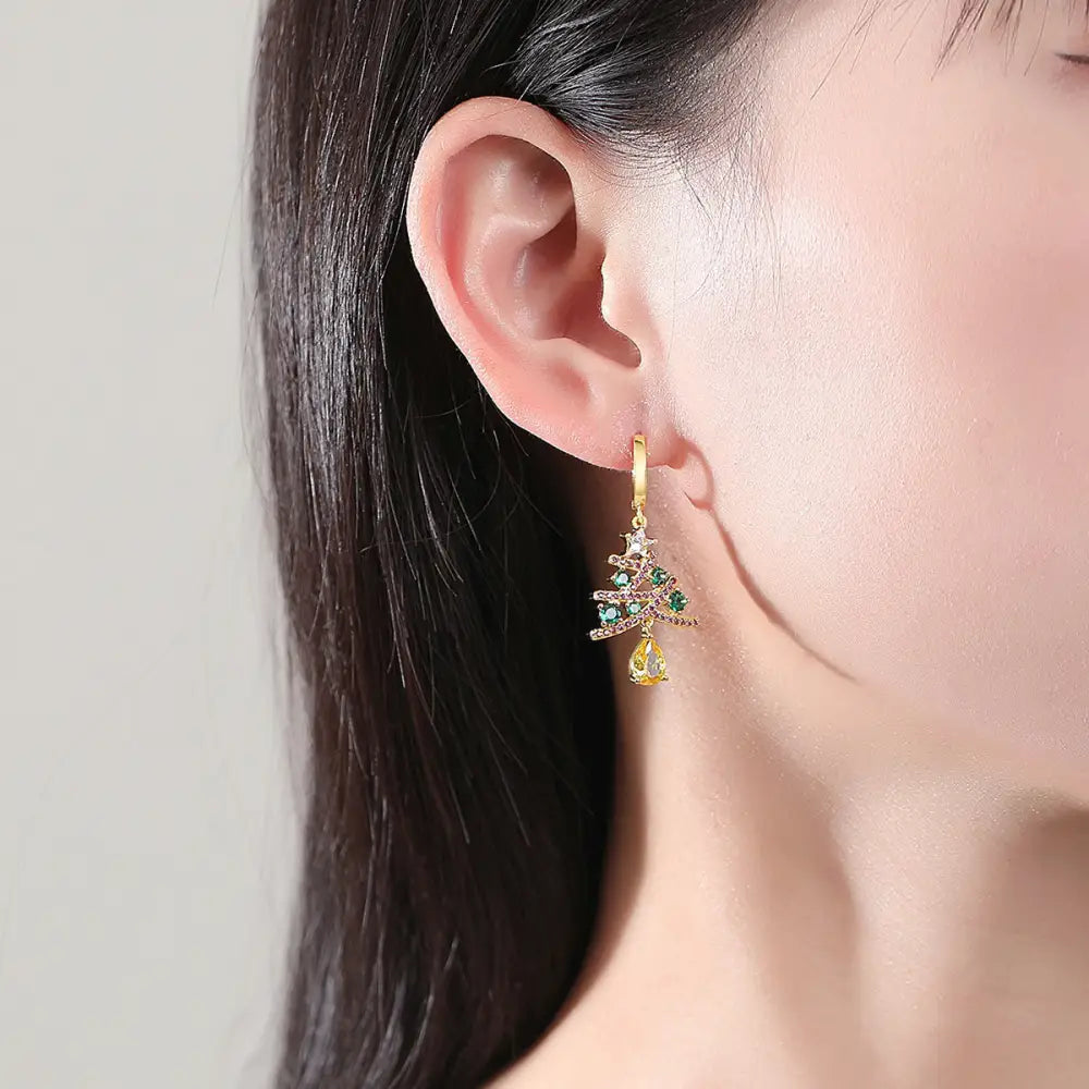New Christmas Tree Earrings With Colorful Rhinestones Fashion Personality Shining Earrings Gift For Women Jewelry Beyond Trends Hub