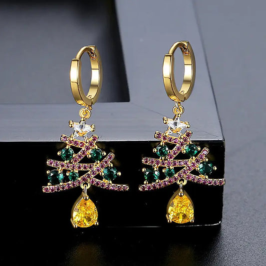 New Christmas Tree Earrings With Colorful Rhinestones Fashion Personality Shining Earrings Gift For Women Jewelry Beyond Trends Hub